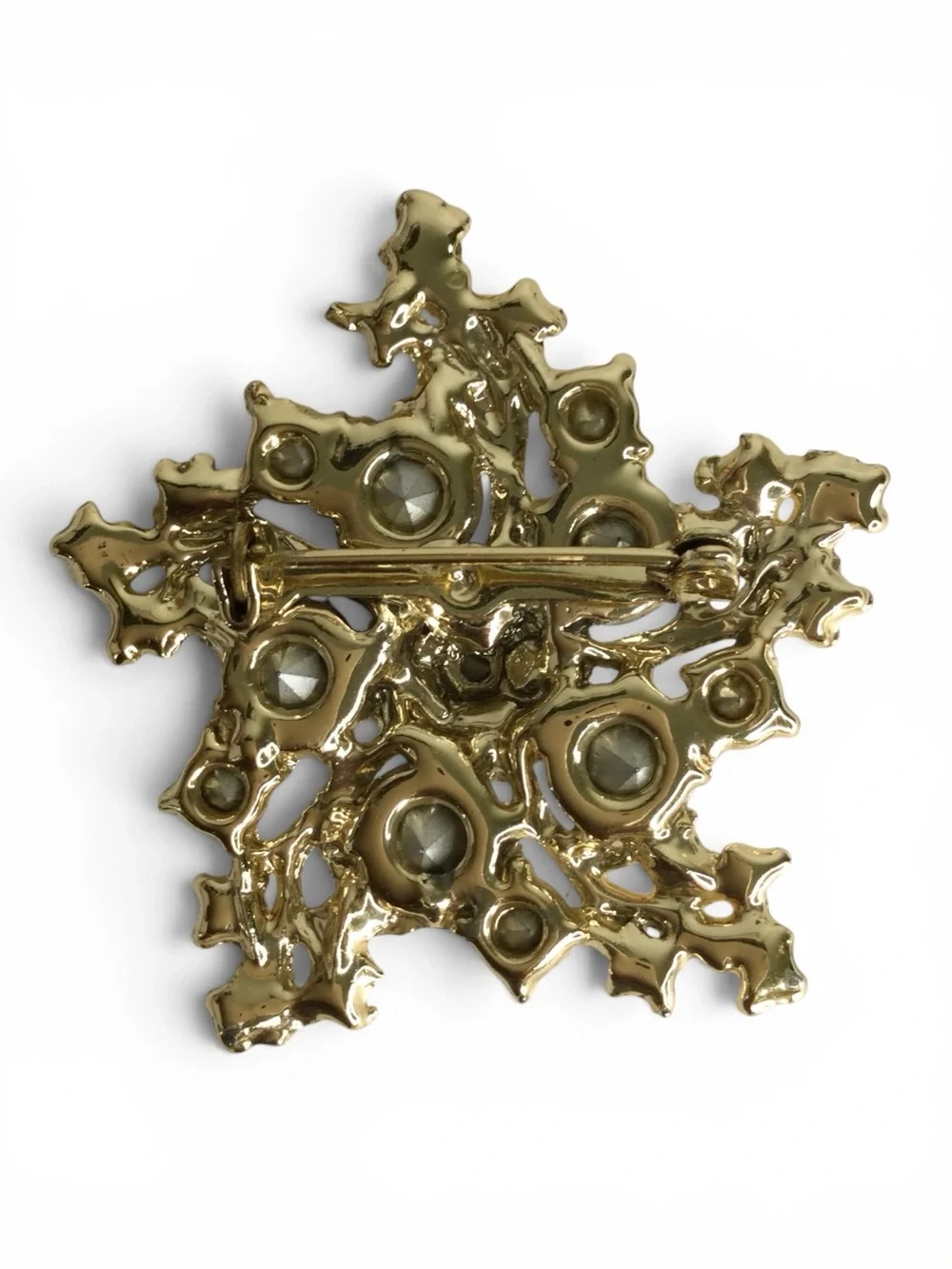 Vintage 1950s Satin Gold Abstract Starburst Brooch with AB Rhinestones - Picture 10 of 11